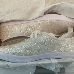 Kate Spade/Keds white glitter shoe. Brand new, never worn!